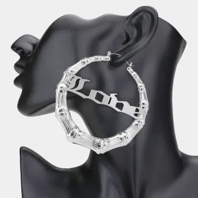Fashnzfab Love Metal Bamboo Hoop Message Pin Catch Earrings - Rhodium In Metallic