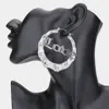 Fashnzfab Love Metal Bamboo Hoop Message Pin Catch Earrings - Rhodium In Silver