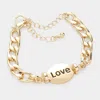 Fashnzfab Love Metal Oval Message Charm Bracelet Gold In Gold