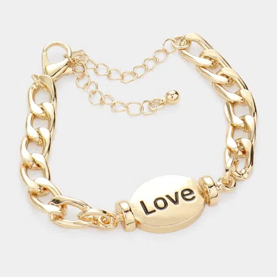 Fashnzfab Love Metal Oval Message Charm Bracelet Gold