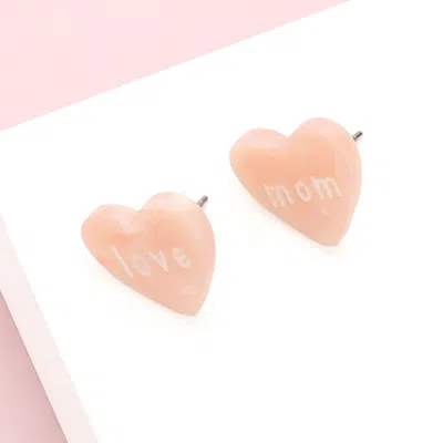 Fashnzfab Love Mom Message Celluloid Acetate Heart Stud Earrings In Pink