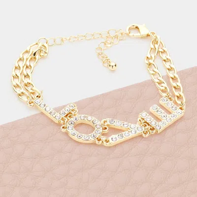 Fashnzfab Love Rhinestone Embellished Message Bracelet Gold
