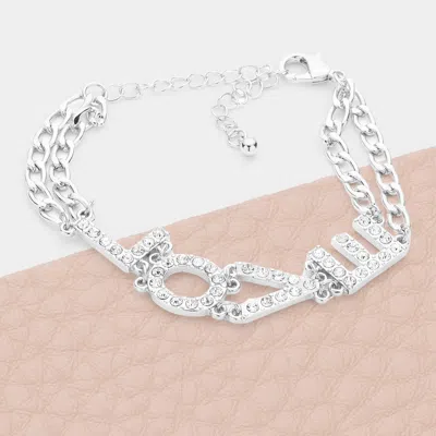 Fashnzfab Love Rhinestone Embellished Message Bracelet Rhodium In Multi