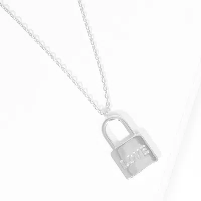 Fashnzfab Love White Gold Dipped Metal Lock Pendant Necklace In Silver