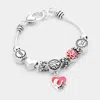 Fashnzfab Love You Mom Charm Multi Bead Bracelet Antique Silver, Red In Multi