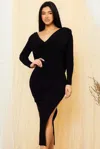 Fashnzfab Low Cowl Neck And Back Midi Dress In Black
