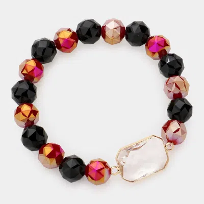Fashnzfab Lucite Accented Faceted Beaded Stretch Bracelet Black, Burgundy, Lucite In Red