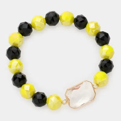Fashnzfab Lucite Accented Faceted Beaded Stretch Bracelet Black, Lucite, Yellow In Multi
