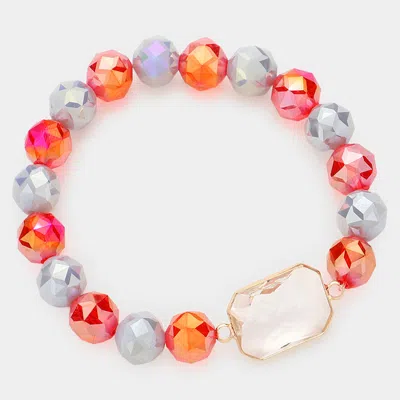 Fashnzfab Lucite Accented Faceted Beaded Stretch Bracelet Gray, Lucite, Red In Multi