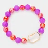 Fashnzfab Lucite Accented Faceted Beaded Stretch Bracelet Lucite, Orange, Purple In Multi