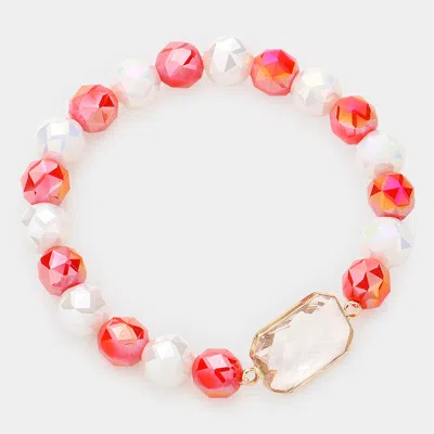 Fashnzfab Lucite Accented Faceted Beaded Stretch Bracelet Lucite, Orange, White In Multi