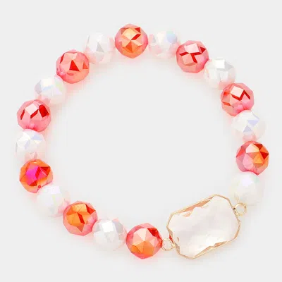 Fashnzfab Lucite Accented Faceted Beaded Stretch Bracelet Lucite, Red, White In Pink