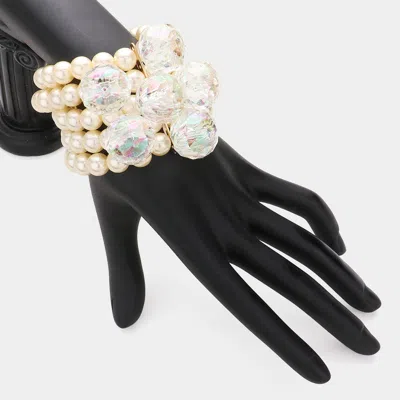 Fashnzfab Lucite Ball Pearl Stretch Bracelet Cream In White