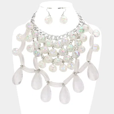 Fashnzfab Lucite Bead Cluster Teardrop Link Statement Necklace In Multi