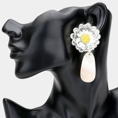 Fashnzfab Lucite Flower Mother Of Pearl Dangle Earrings - Lucite In White