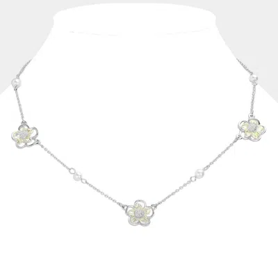 Fashnzfab Lucite Flower Station Necklace In Metallic