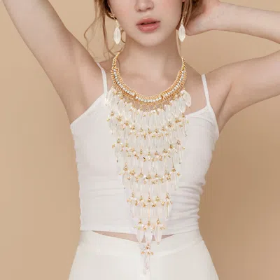 Fashnzfab Lucite Stone Embellished Bib Necklace In Gold