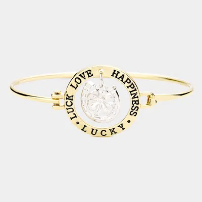 Fashnzfab Luck Love Happiness Lucky Four Leaf Clover Hook Bracelet Antique Gold