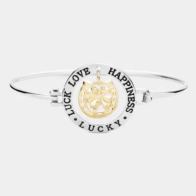 Fashnzfab Luck Love Happiness Lucky Four Leaf Clover Hook Bracelet Antique Rhodium In Gray
