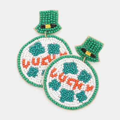 Fashnzfab Luck Message St. Patrick's Day Felt Back Leprechaun Hat Dangle Earrings In Green