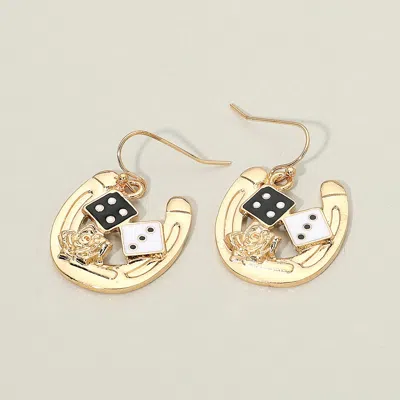 Fashnzfab Lucky Dice Horseshoe Charm Drop Dangle Earrings In Gold