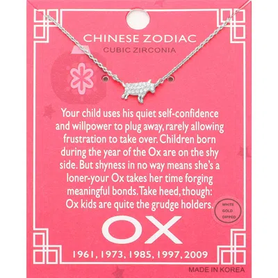 Fashnzfab Lunar 12 Zodiac White Gold Dipped Cz Ox Pendant Necklace In Metallic