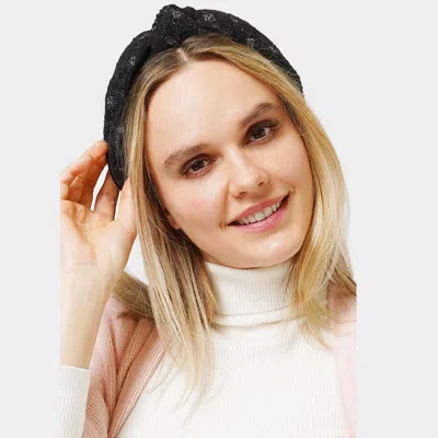 Fashnzfab Lurex Check Patterned Knot Burnout Headband In Black
