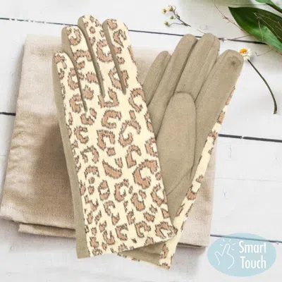 Fashnzfab Lurex Leopard Pattern Smart Gloves In Brown