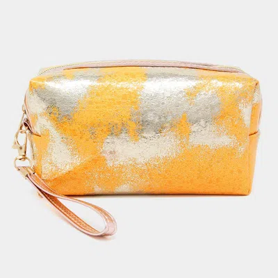 Fashnzfab Lurex Ombre Foiled Wristlet Cosmetic Pouch Bag In Yellow