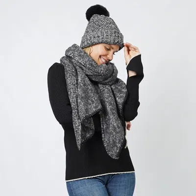 Fashnzfab Lurex Stripe Knit Hat Scarf Set In Black