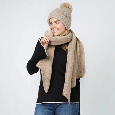 Fashnzfab Lurex Stripe Knit Hat Scarf Set In Gray