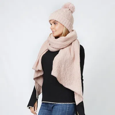 Fashnzfab Lurex Stripe Knit Hat Scarf Set In Pink