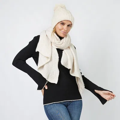 Fashnzfab Lurex Stripe Knit Hat Scarf Set In Sand