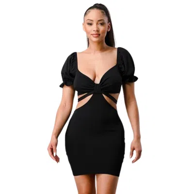 Fashnzfab Lux Side Cutout W/ Back Tie Detail Bodycon Dress In Black