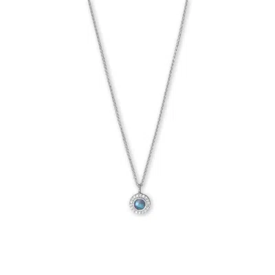 Fashnzfab Luxe Labradorite! 16" + 2" Rhodium Plated Labradorite And Cz Halo Necklace In Metallic