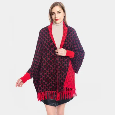 Fashnzfab Luxury Patterned Poncho In Blue