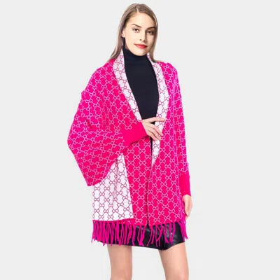 Fashnzfab Luxury Patterned Poncho In Pink