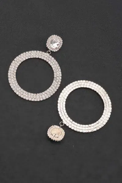 Fashnzfab Luxury Rhinestone Circular Earrings In Silver