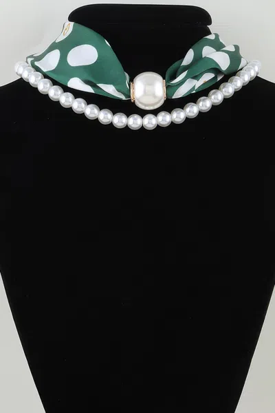 Fashnzfab Luxury Scarf Beaded Choker Necklace In Green