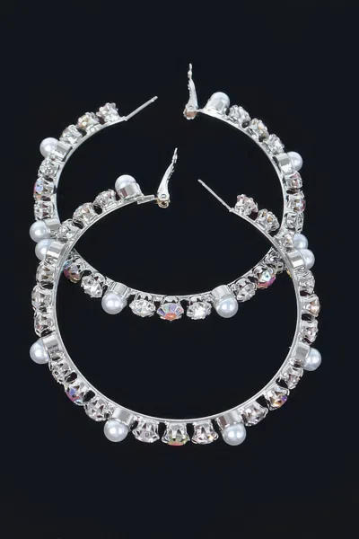 Fashnzfab Luxury Stones Hoop Earrings In Silver