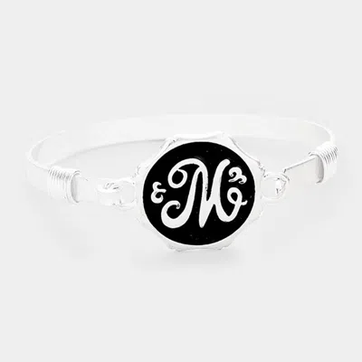 Fashnzfab -m- Acrylic Initial Monogram Metal Disc Hook Bracelet In Silver