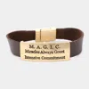 Fashnzfab M. A.g. I.c Faux Leather Magnetic Bracelet Brown, Worn Gold In Brown