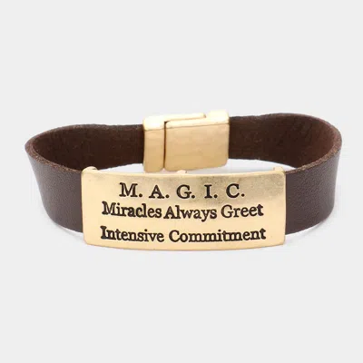 Fashnzfab M. A.g. I.c Faux Leather Magnetic Bracelet Brown, Worn Gold