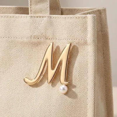 Fashnzfab -m- Pearl Accent Initial Letter Pin Brooch In Gold