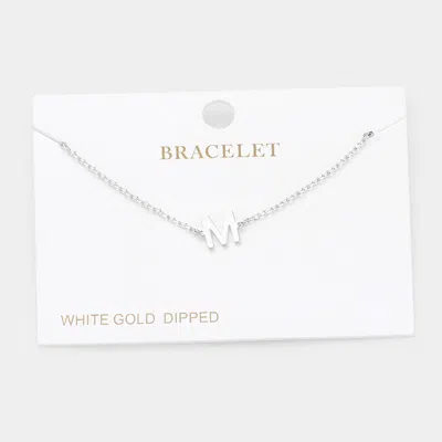 Fashnzfab -m- White Gold Dipped Metal Initial Monogram Charm Bracelet In Silver