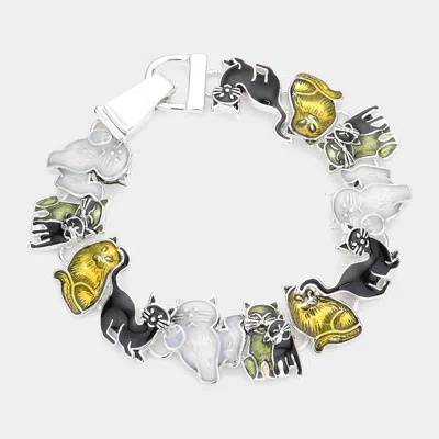 Fashnzfab Magnetic Resin Cat Bracelet Antique Silver, Yellow In Multi