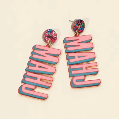 Fashnzfab Mahj Letter Drop Statement Earrings In Blue