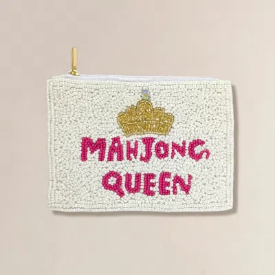 Fashnzfab Mahjong Queen Seed Beaded Mini Pouch Bag In White