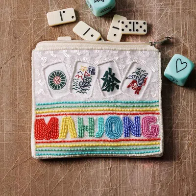Fashnzfab Mahjong Sequin Seed Beaded Mini Pouch Bag In Multi