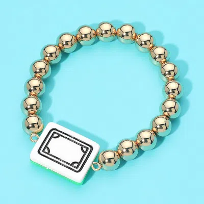 Fashnzfab Mahjong Tile Accent Beaded Stretch Bracelet 0.8" H In Gold